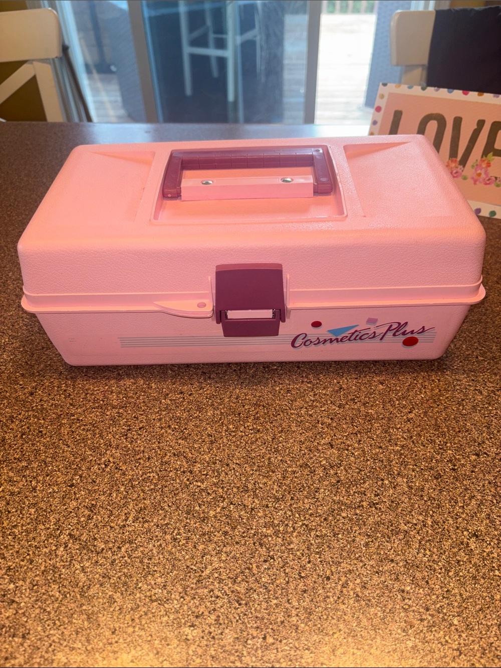 Cosmetics Plus Pink Makeup Case with Purple Latch